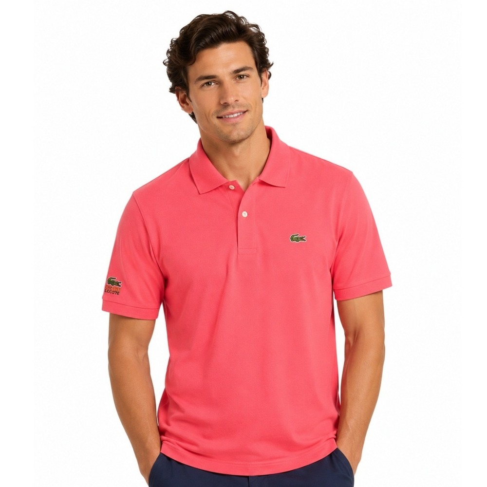 Vintage Chemise Lacoste Polo Shirt L Coral Pink Made in France Cotton Pique Logo